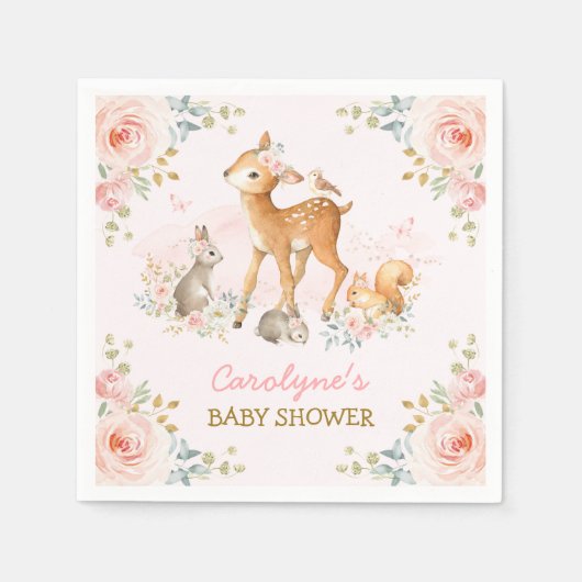 Serviette En Papier Forêt rose douce Animaux Forêt Florale Douche (Devant)