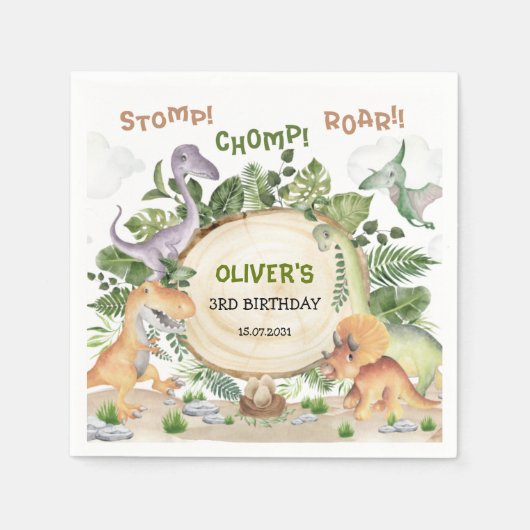 Serviette En Papier Forêt tropicale Dinosaure Garçons fête d'anniversa (Devant)