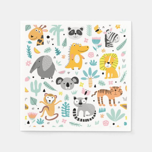 Serviette En Papier Forêt tropicale mignonne Animaux (Devant)