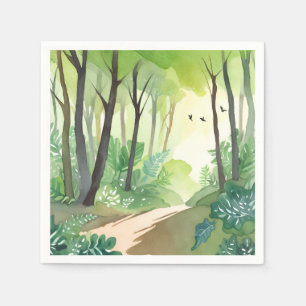 Serviette En Papier Forêt verte florissante Aquarelle de nature