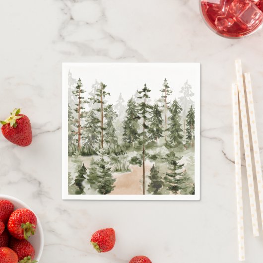 Serviette En Papier Forêt verte Watercolor (En situation)
