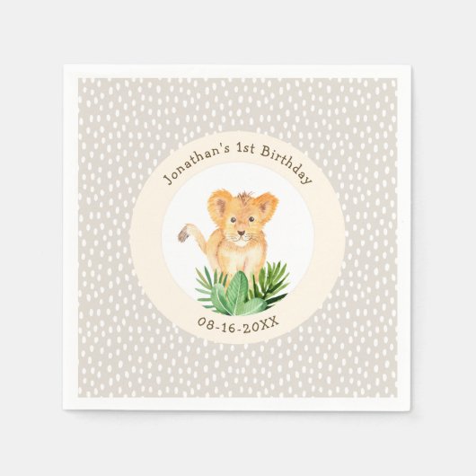 Serviette En Papier Forêt Whimsical Lion Cub Bois Dotée Anniversaire (Devant)