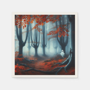 Serviette En Papier Forêts éffrayantes d'automne avec un fantôme