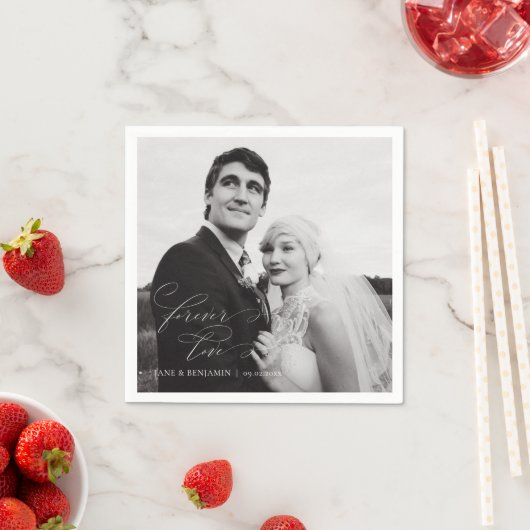 Serviette En Papier Forever Love Photo Mariage Brunch (En situation)