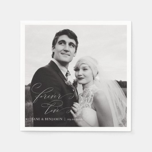 Serviette En Papier Forever Love Photo Mariage Brunch (Devant)