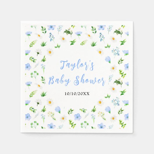 Serviette En Papier Forget-Me-Nots and Daisies Floral Baby Shower (Devant)