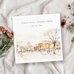 Serviette En Papier Forgo North Dakota City Scape Mariage d'aquarelle