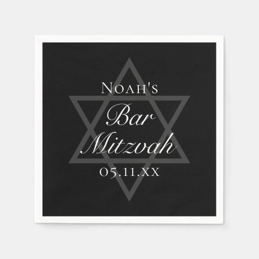 Serviette En Papier Formel Black Bar Mitzvah Star de David Custom (Devant)