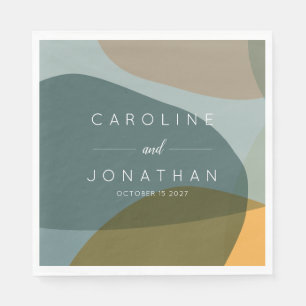 Serviette En Papier Formes Abstraites modernes Taupe Turquoise Mariage