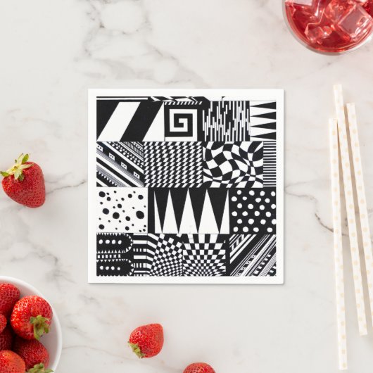 Serviette En Papier Formes géométriques abstraites main motif noir bla (En situation)