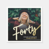 Serviette En Papier Forty 40th Birthday custom photo script gold (Devant)