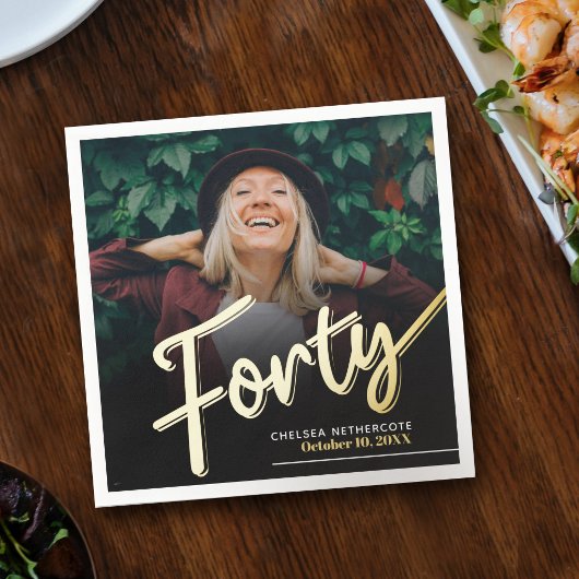 Serviette En Papier Forty 40th Birthday custom photo script gold