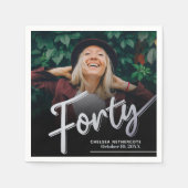 Serviette En Papier Forty 40th Birthday custom photo script silver (Devant)