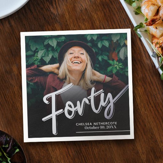 Serviette En Papier Forty 40th Birthday custom photo script silver