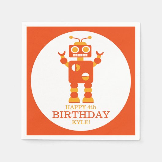 Serviette En Papier Fou Orange Robot Personnalisé Anniversaire (Devant)