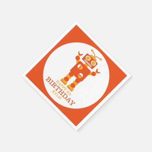 Serviette En Papier Fou Orange Robot Personnalisé Anniversaire (Coin)