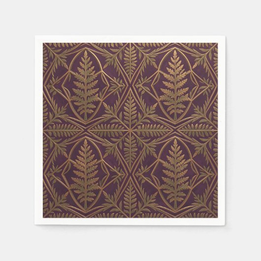 Serviette En Papier Fougère dorée Géométrique Ornée Violet  (Devant)