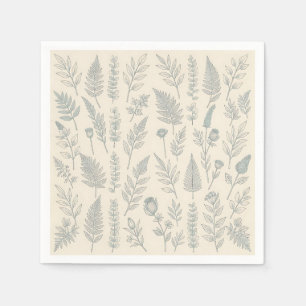 Serviette En Papier Fougères vert sauge vintage Fleurs sauvages Botani