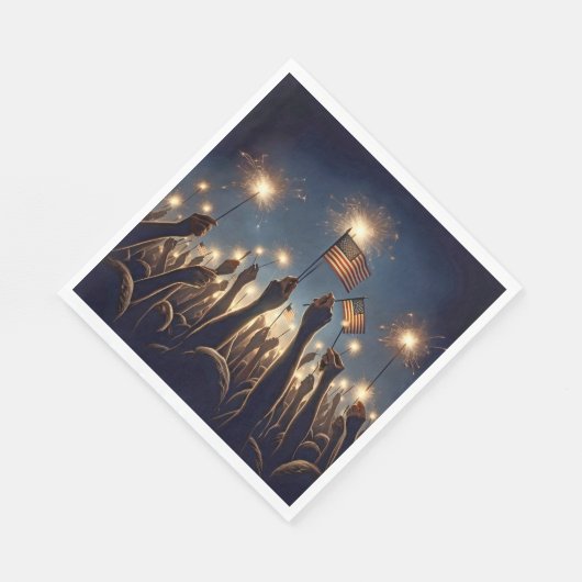 Serviette En Papier Foule avec des drapeaux américains et des étincela (Coin)