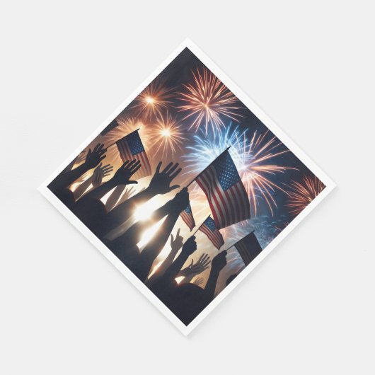 Serviette En Papier Foule avec drapeaux américains et feux d'artifice (Coin)