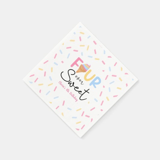 Serviette En Papier Four Ever Sweet Ice Cream 4e fête d'anniversaire (Coin)