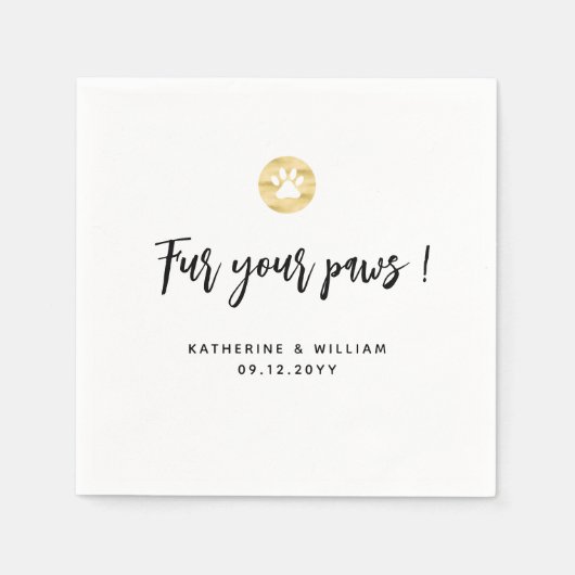 Serviette En Papier Fourrez vos pattes Pet Pet Thème Gold Paw Mariage  (Devant)