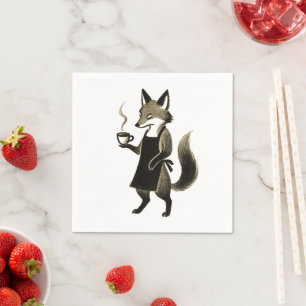 Serviette En Papier Fox Barista – Temps du café au pinceau à encre min