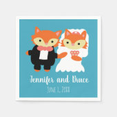 Serviette En Papier Fox Bride Groom Mariage bleu turquoise Personnalis (Devant)