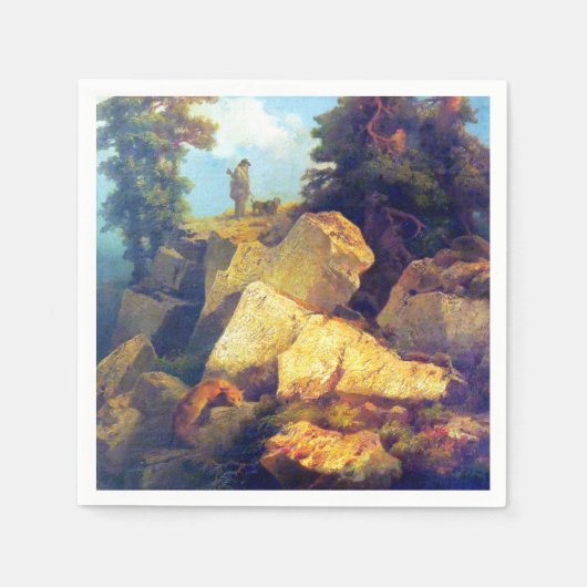 Serviette En Papier Fox Hunt Josef Navrátil Après 1850 (Devant)