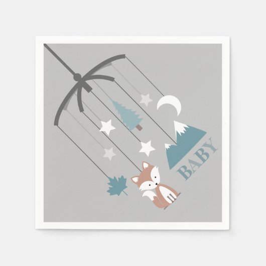 Serviette En Papier Fox Mobile moderne Baby shower bleu serviettes (Devant)