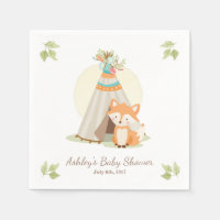 Fox Napkins bois Baby shower Teepee pow wow