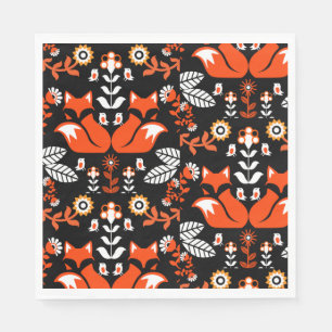 Serviette En Papier Fox Nordic Scandinavian Folk Art nappe