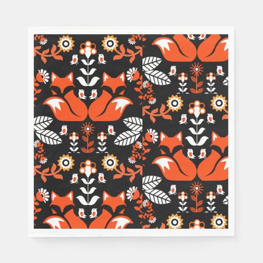 Serviette En Papier Fox Nordic Scandinavian Folk Art nappe (Devant)