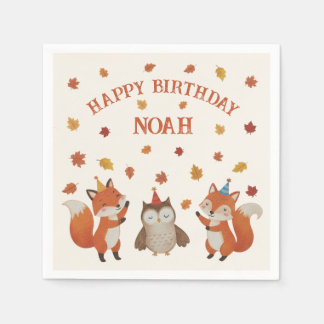 Serviette En Papier Foxes and Owl Woodland Fall Kids Birthday Party