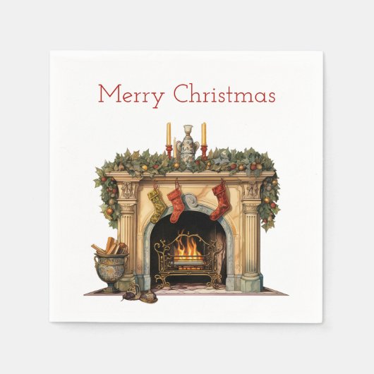 Serviette En Papier Foyer victorien cosy Noël (Devant)