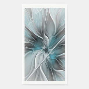 Serviette En Papier Fractal Floral Moderne Abstrait Fleur Bleu Gris
