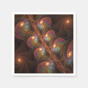 Serviette En Papier Fractale marron abstrait fluorescent coloré et tri
