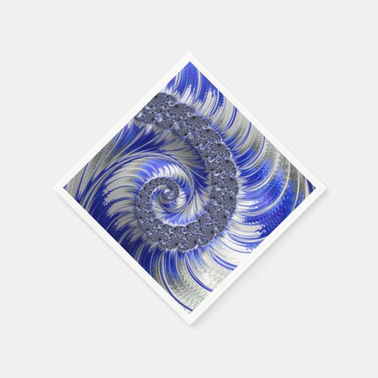 Serviette En Papier Fractale moderne bleu gris blanc spiral (Coin)