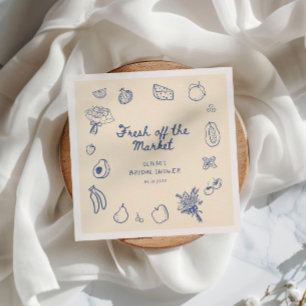 Serviette En Papier Fraîchement Sorti du Marché Main Bleue Dessinée à