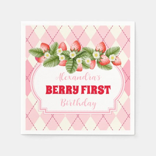 Serviette En Papier Fraise 1er Anniversaire Fête Berry 1er (Devant)