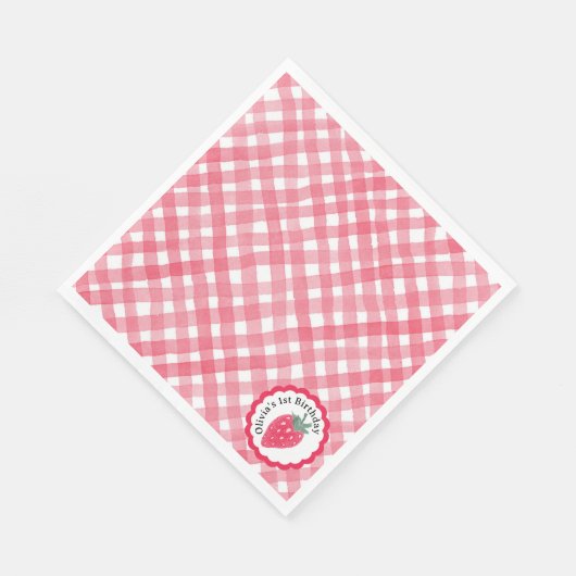 Serviette En Papier Fraise 1er Anniversaire Serviettes - Aquarelle rou (Coin)