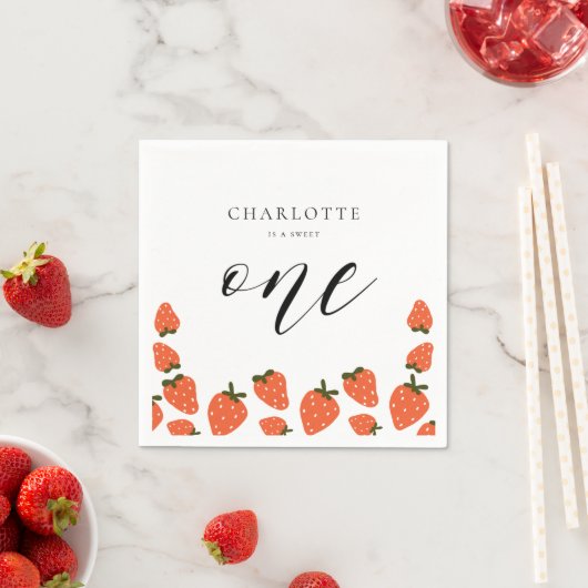 Serviette En Papier Fraise 1er fête d'anniversaire (En situation)