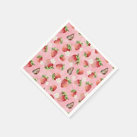 Serviette En Papier Fraise à papillon (Coin)