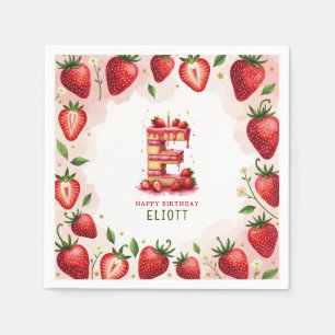Serviette En Papier Fraise Anniversaire Papier Napkin Lettre E Gâteau