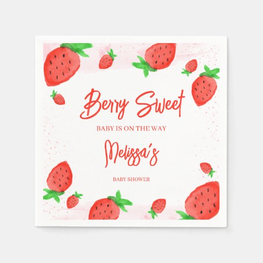 Serviette En Papier Fraise Aquarelle Fille Baby shower Berry Sweet (Devant)