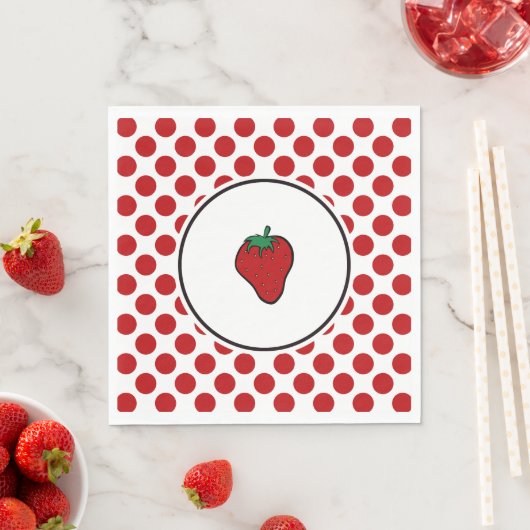 Serviette En Papier Fraise aux points rouges (En situation)
