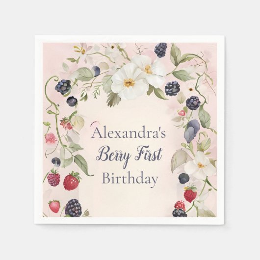 Serviette En Papier Fraise Berry 1ère fête d'anniversaire (Devant)