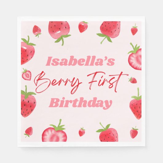 Serviette En Papier Fraise Berry 1ère fête d'anniversaire (Devant)