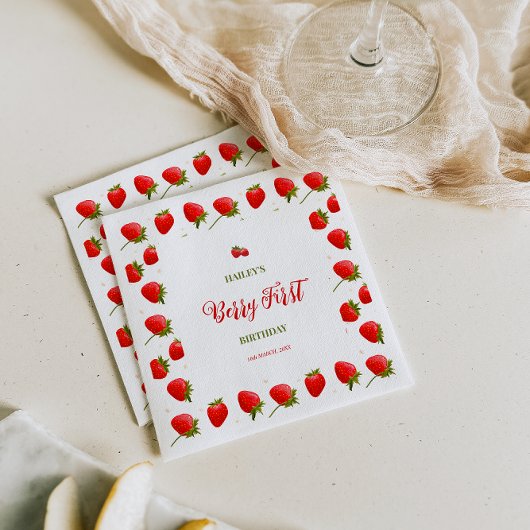 Serviette En Papier Fraise Berry Première fête d'anniversaire Invitati