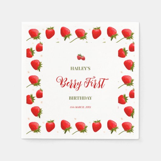Serviette En Papier Fraise Berry Première fête d'anniversaire Invitati (Devant)